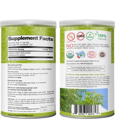 Organic Veda Neem Powder - 100% USDA Certified for Skin & Hair | Immune Support | 16 oz Pack - Buy Online on SooperMarket.com