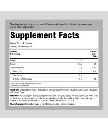 Sweeter Stevia 4.5oz with Inulin - Zero Calorie Sweetener by Piping Rock - Buy Online on SooperMarket.com