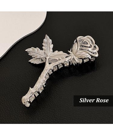 2Pcs Metallic Rose Hair Claw Clips - Medium Size Elegant Floral Barrettes for Women with Thick or Thin Hair - Strong Hold and Stylish Hair Accessory - Buy Online on SooperMarket.com