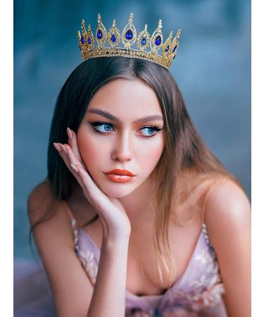 SweetV Royal Blue Queen Crown Wedding Tiara for Bride - Rhinestone Tiaras and Crowns for Women, Costume Headpiece for Birthday, Cosplay, Party Celebration - Bailey - Buy Online on SooperMarket.com