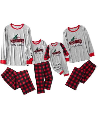 IFFEI Christmas Family Matching Pajamas Set | Xmas Letter Print Tops Plaid Pants Sleepwear | Women Men Kids Baby Pet | Grey/Truck - Buy Online on SooperMarket.com