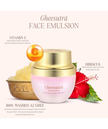 Shankara Gheesutra Face Emulsion - Hydrating Daily Moisturizer with A2 Ghee Hibiscus & Vitamin C | Ayurvedic Skin Care for All Skin Types - Buy Online on SooperMarket.com