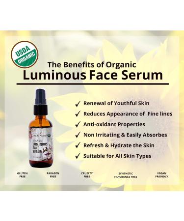 Organic Luminous Face Serum - USDA Certified Youthful & Nourished Skin - 2 oz Glass Bottle - International Shipping Available - Buy Online on SooperMarket.com