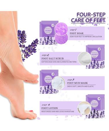 Foot Soak for Foot Spa Lavender 4PCs Foot Pack with Foot Soak Foot Scrub Foot Mask Foot Lotion Foot Care Jelly Pedicure Packs Foot Spa Soak for Dry Hard Rough skin Eliminate Fatigue (Lavender) - Buy Online on SooperMarket.com