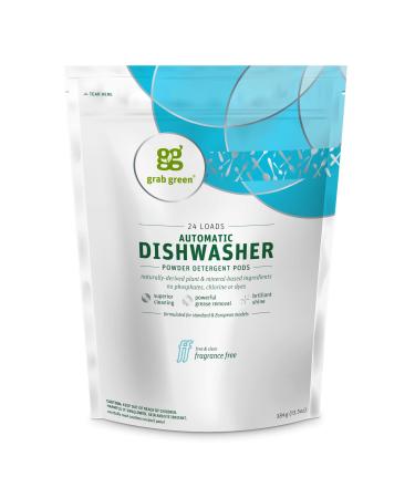 Grab Green Automatic Dishwashing Detergent Pods, 24 Count, Fragrance Free, Plant and Mineral Based, Superior Cleaning, Powerful Grease Removal, Brilliant Shine Fragrance Free 24 Count (Pack of 1)