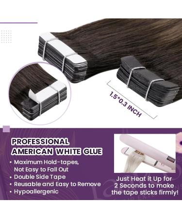 LAAVOO Real Hair Tape Extensions - Brown Ombre Skin Weft 50cm 20 Pcs Invisible Tapes Dark Brown to Light Brown Balayage 50g #2/8/2 - Buy Online on SooperMarket.com