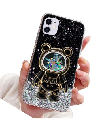 Rnrieyta Magon B r Astronaut Stander Shell for iPhone 11 cute girls thin crystal protective cover Treibsand bling transparent case bumper with astronaut holder kickstand black iPhone 11 black