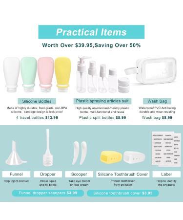 Buy Noideeer 18-Piece Silicone Travel Bottles Set - TSA Approved Perfect for Shampoo Lotion & Gel - Includes Labels & Transparent Bags - Ideal for International Travel - Buy Online on SooperMarket.com