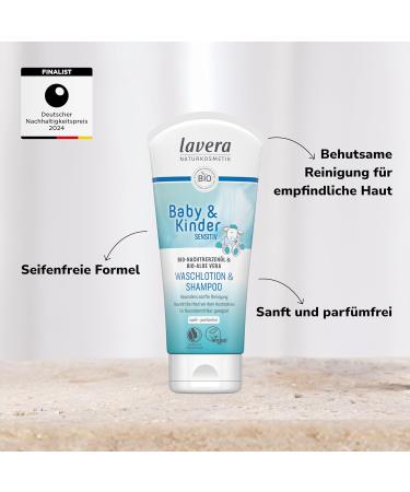 Lavera Baby Sensitive Waschlotion & Shampoo 200ml | Organic Aloe Vera | Gentle Skin-Friendly Vegan Natural Cosmetics for Babies - Buy Online on SooperMarket.com