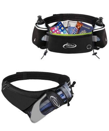 AiRunTech Upgraded No Bounce Hydration Belt Can be Cut to Size Design Strap for Any Hips for Men Women Running Belt with Water Bottle Holder with Large Pocket Fits Most Smartphones(Black)