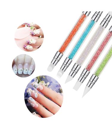 Rosavida 5Pcs Nail Art Sculpture Pen Double Ended Tool for Manicure - Silicone with Acrylic Rhinestone Handle - Buy Online on SooperMarket.com