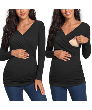 Love2Mi Maternity Nursing Shirt Short Sleeve V-Neck Breastfeeding T-Shirt Pregnancy XL Dark Black