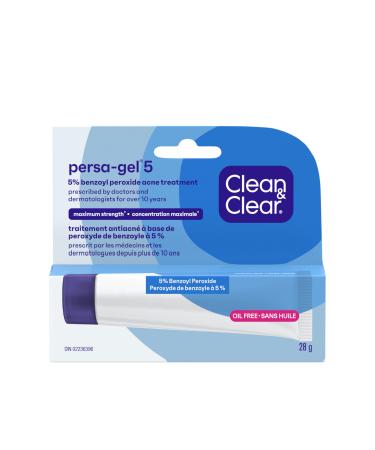 Clean & Clear Persa-Gel 5 Oil-Free Acne Spot Treatment with Maximum Strength 5% Benzoyl Peroxide Topical Pimple & Acne Medication for Face Acne Fragrance-Free 28g Acne Treatment - Maximum Strength