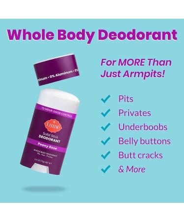 Lume Natural Solid Deodorant Stick - Aluminum-Free, Baking Soda-Free, Hypoallergenic for Sensitive Skin - 2.6oz Peony Rose - Buy Online on SooperMarket.com