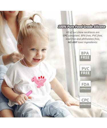 Chew Necklace 5 Pack for Sensory Kids - Pink Dinosaur Sensory Chew Toys for Autism, ADHD, Anxiety - BPA Free Silicone Stim Toy - Buy Online on SooperMarket.com