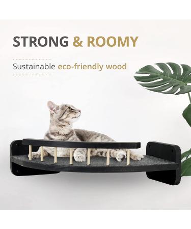 Cat Hammock with 3 Steps - Wall Mounted Cat Climbing Shelf & Scratching Post - Indoor Cat Shelves and Perches - Plush Covered - Black - Buy Online on SooperMarket.com