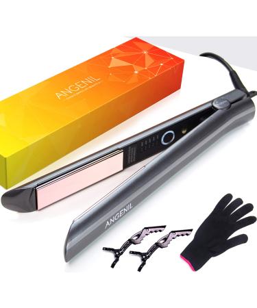 ANGENIL Ionic Hair Straightener and Curler 2 in 1 Professional Flat Iron Ceramic Titanium Straightening Curling Iron in One Fast Heating Dual Voltage Travel Styling Tools with Auto Shut-Off Gray