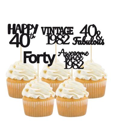 Gyufise 30Pcs Black Glitter Vintage 1982 Cupcake Toppers Awesome Since 1982 Cake Decorations Cheers to 40 Fabulous Forty Cupcake Picks 40th Birthday Wedding Anniversary Party Cake Decorations Supplies Black 1982