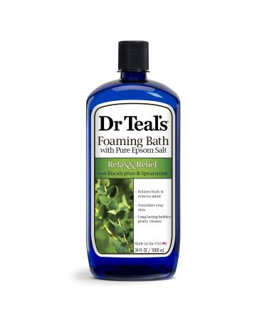 Dr Teal's Foaming Bath with Pure Epsom Salt, Relax & Relief with Eucalyptus & Spearmint, 34 fl oz