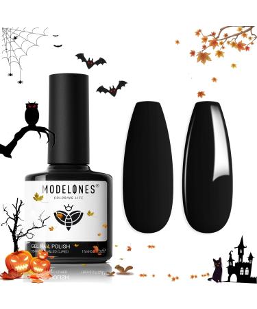 modelones Gel Nail Polish 1 Pcs 15 ML Black Gel Polish Pure Black Nail Polish Fall Color Gel Polish Halloween Nails Soak Off Nail Art Manicure Home Gift for Women Girl A01-Black