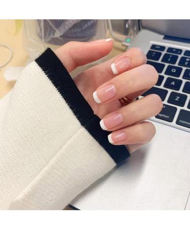 24 Pcs French False Nails Short Square Press on Nails Full Cover False Nails Nude Reusable Semi-Transparent Nails for Women and Girls Nail Art Accessories - Buy Online on SooperMarket.com