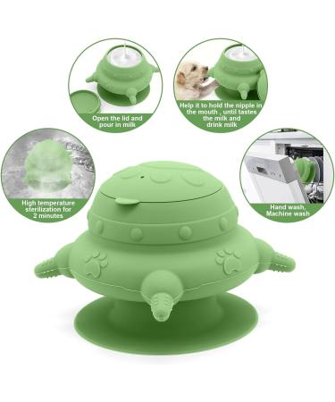 MoYouno Newborn Pet Feeder Set - 4 Teats Puppy Bottles & Silicone Milk Bowl 150 ML - Ideal for Nursing Puppy, Kitten, Squirrels - Green - Buy Online on SooperMarket.com