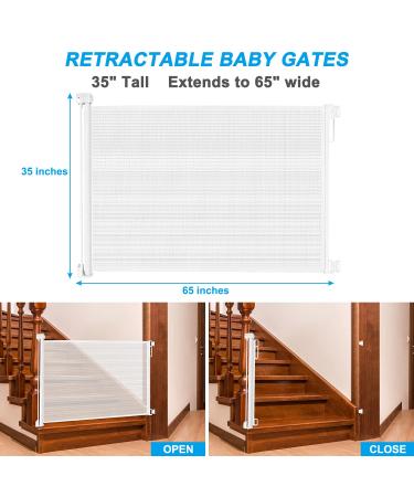 HEELALBABY Retractable Baby Gate for Stair 65" Extra Wide Outdoor Mesh Safety Gate for Dogs or Pets Fabric Indoor Puppy Gates for Doorways - Buy Online on SooperMarket.com