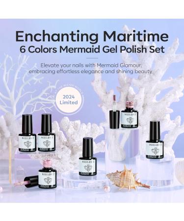 Modelones Pearl Gel Nail Polish Set - 6 Colors Aurora Iridescent Shimmer | Soak Off LED Summer Glitter DIY Nail Art - Mermaid Shell Effect - Buy Online on SooperMarket.com