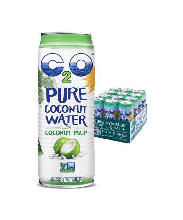 C2O Pure Coconut Water with Pulp | Plant Based | Non-GMO | No Added Sugar | Essential Electrolytes | 17.5 FL OZ (Pack of 12) Standard Packaging