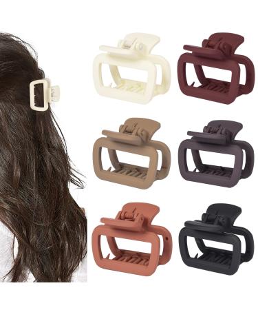 DEEKA 6 Pcs Medium Hair Clips for Women 2 Small Claw Clips Rounded Trapezoid Matte Neutral Colors Thin Short Hair Accessories for Women and Girls -Neutral