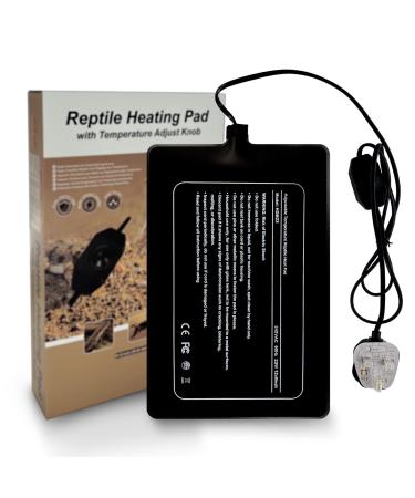 FIPASEN Reptile Heating Mat with Temperature Adjustment 8x12 Inch Terrarium Heat Mat for Tortoise/Snakes/Lizard/Gecko/Hermit Crab/Frog/Spider/Insect Breeding/Plant Box - Upgraded Reptile Heating Pad 8" X 12" with Adjust Knob