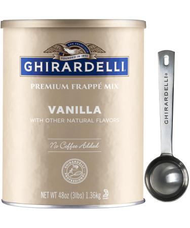 Ghirardelli Vanilla Premium Frappe Mix 3 lb Can with Ghirardelli Stamped Barista Spoon