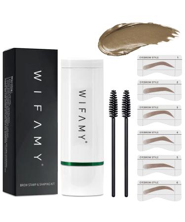 Eyebrow Stamp Stencil Kit, Brow Stamp and Shaping Kit- One Step Brow Stamp Makeup Powder with Mirror, Reusable Eyebrow Stencils,Shape Thicker and Fuller Brows, Waterproof Long Lasting (Light Brown)