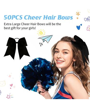 50 Pcs Large Cheerleading Bow Set - 8'' Jumbo Bows with Ponytail Holder for Teen Girls Cheerleader Outfit - College Sports Hair Accessories - Buy Online on SooperMarket.com