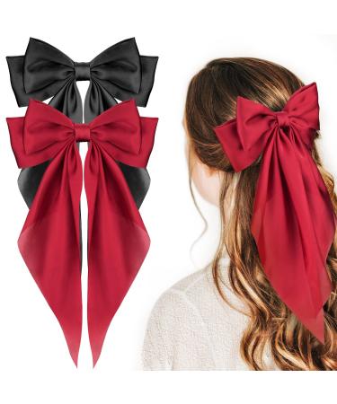 Big Bow Hair Clips for Women Mellbree Long Silky SatinSolid Color French Barrette Simple Hair Fastener Accessories for Women Girls