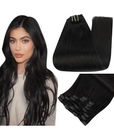 Full Shine Jet Black Clip in Hair Extensions 24 Inch Remy Hair Extensions Clip in Human Hair Color 1 Natural Hair Clip in Extensions for Thin Hair 7 Pieces 120 Grams Long Straight Real Hair 24 Inch # 1 Jet Black