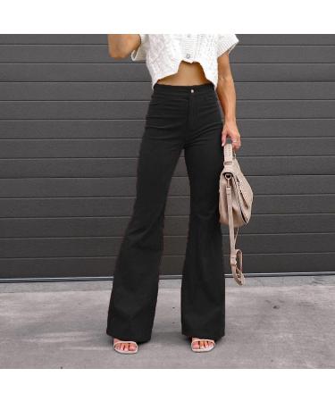 Vintage Y2K High Waist Corduroy Flared Pants for Women - Black | Streetwear Wide Leg Trousers with Pockets - Buy Online on SooperMarket.com