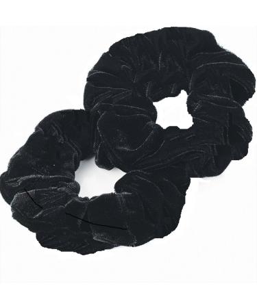 AADYA PAIR OF EXTRA LARGE (15CM) VELVET HAIR SCRUNCHIES ELASTIC SCRUNCHY HAIR BOBBLES (BLACK)