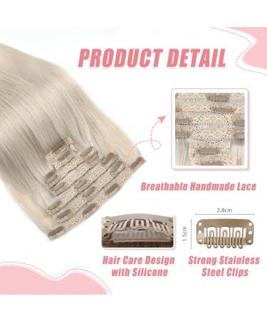 Vlasy Clip in Hair Extensions- 100% Human Hair, Seamless Straight, Natural Grey, 7 Pieces, 16 Inch, 80g - Women's Thick Weft Clip in Extensions - Buy Online on SooperMarket.com