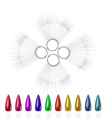 200pcs Clear Stiletto Nail Swatches Sticks Fan-shaped Nail Gel Nail Polish Display Board Detachable Practice Sticks Wheel with Ring Holder
