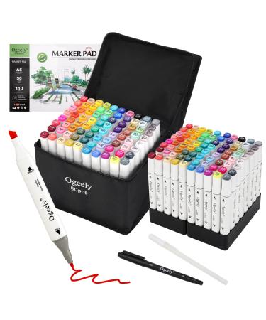 Ogeely Alcohol Markers 82 Color Dual Tip Permanent Art Markers for Kids Adults Sketch Markers with Marker Case Bullet Nib & Chisel Tip Markers for Artists Illustration Designing Drawing