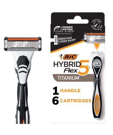BIC Flex 5 Hybrid Disposable Razors for Men, 1 Handle and 6 Cartridges With 5 Blades, 7 Piece Razor Set for Men 1 Handle & 6 Cartridges
