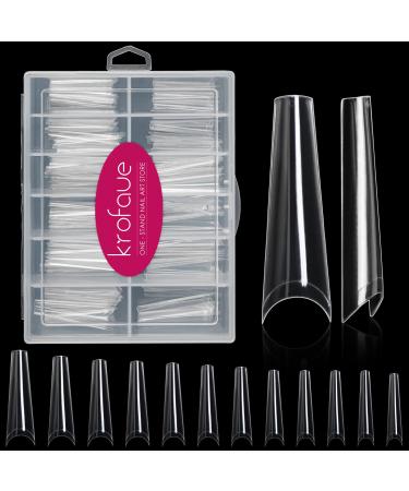 Long Coffin Nail Tips,krofaue 240Pcs Clear Acrylic Nail Tips Coffin Shaped Nails XL C Curve Tips Extra Long Nail Tips Half Cover Coffin False Nail Tips with Case for Nail Art Design,12 Sizes 240PCS XL Length