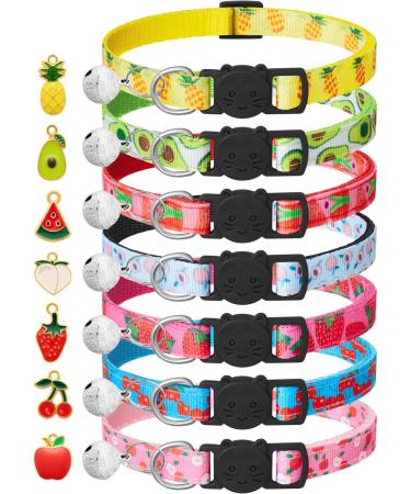 Lafayi 7 pieces of cat necking with bells and fruit pendants collar cat with safety lock adjustable from 18-30cm pet supplies things accessories