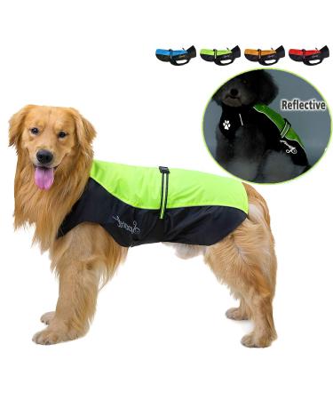 Ranphy dog rain coat waterproof for medium and large dogs reflective rain cover breathable with abdominal protection dachshunds Labrador dog jacket Ultra -light safe dog cladding green 9xl 9xl (breast size: 94cm) green and black