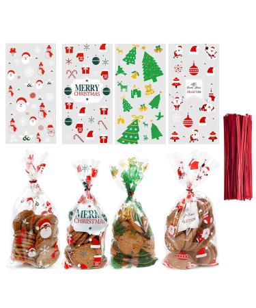 Christmas Cellophane Bags Christmas Candy Bags with Twist Ties Xmas Party Gift Bags Christmas Candy Cookie Bags Goodies Treat Bags for Christmas Party Supply Party Favor 50pcs