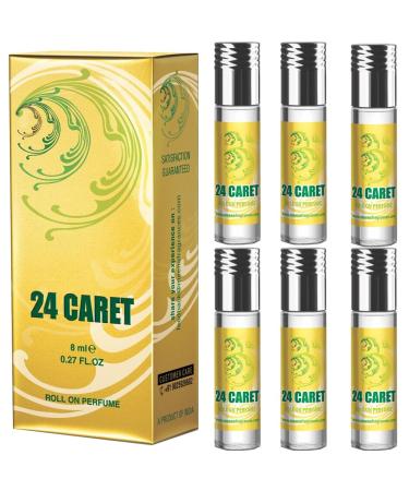 BlueQueen 24 Caret Roll On Perfume Alcohol Free Long Lasting Jasmine Perfume for Women and Men | Hypoallergenic Travel Size Jasmine Oil Perfume Roll On - 8Ml - Pack of 6