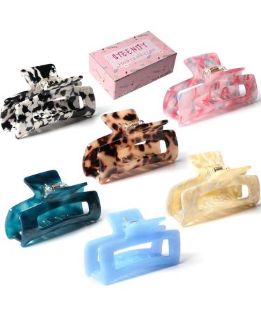 SYEENIFY Hair Claw Clips for Thick Thin Hair ,Strong Hold Nonslip Large Hair Clamps for Women Girls 3.4 Inch (Pack of 6)