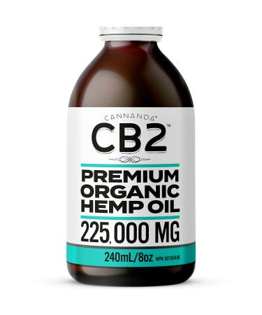 CB2 HEMP OIL - 225 000mg Extra Strength Organic / 240mL / 8oz | All Natural Pain Relief Anti-Inflammatory Tension & Stress Relief Enhanced Sleep | Enhanced with CB2 Extract + Omega 3 + GLA | Certified Organic Non-GMO | Made in Canada NATURAL HEMP