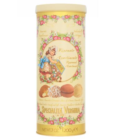Specialita Virginia Italian Biscuit Tin Assortment Gift - Cantucci Amaretti Baci di Dama - Individuall Wrapped - 200g